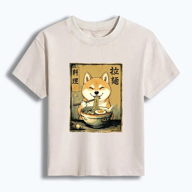 Kyoto-Lion Happy Shiba Eating Ramen Women's Washed T-shirt