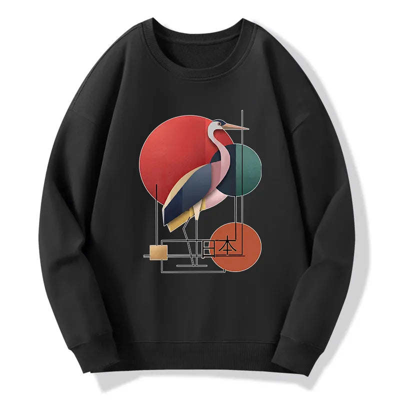 Kyoto-Lion Geometric Crane Art Classic Sweatshirt