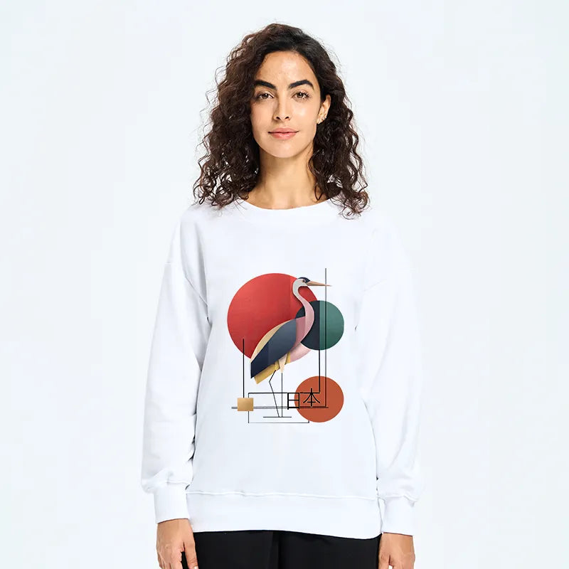 Kyoto-Lion Geometric Crane Art Classic Sweatshirt