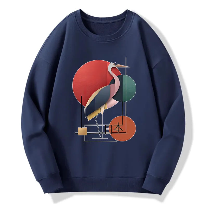 Kyoto-Lion Geometric Crane Art Classic Sweatshirt