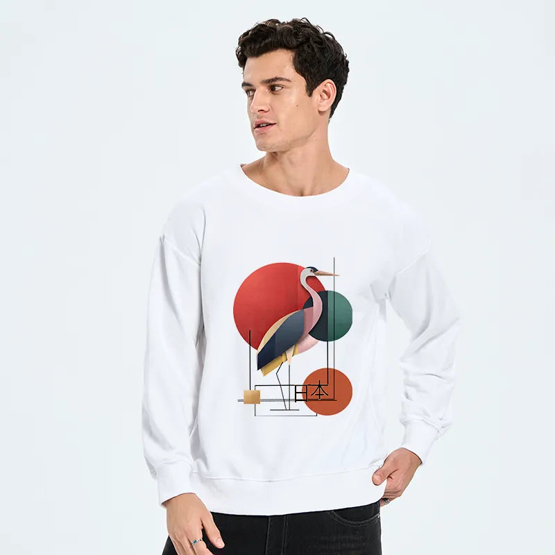 Kyoto-Lion Geometric Crane Art Classic Sweatshirt