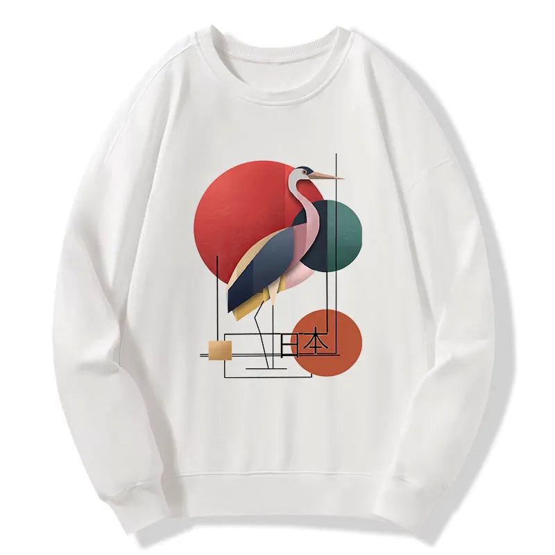 Kyoto-Lion Geometric Crane Art Classic Sweatshirt