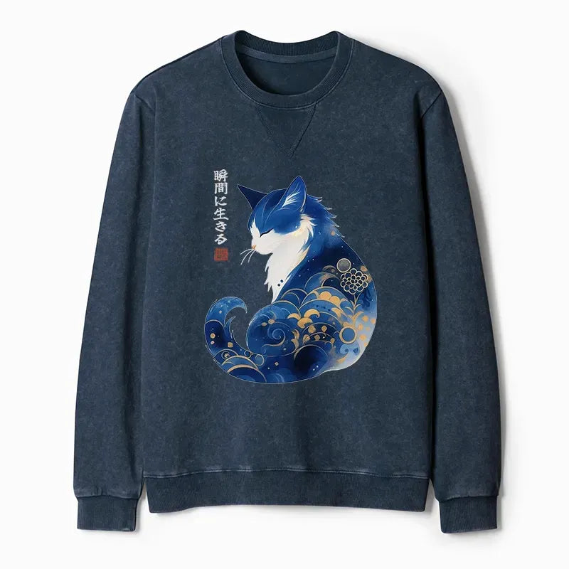 retro zen cat sweatshirt for everyday