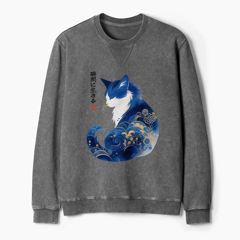 retro zen cat sweatshirt for everyday