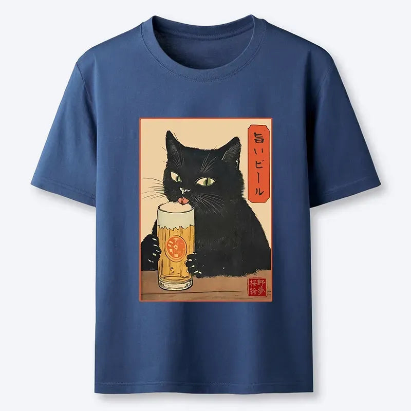 Japanese Cat Holding Beer T-Shirt