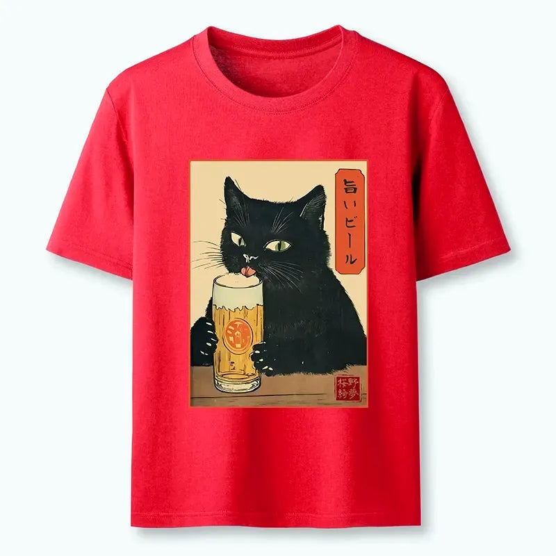 Japanese Cat Holding Beer T-Shirt