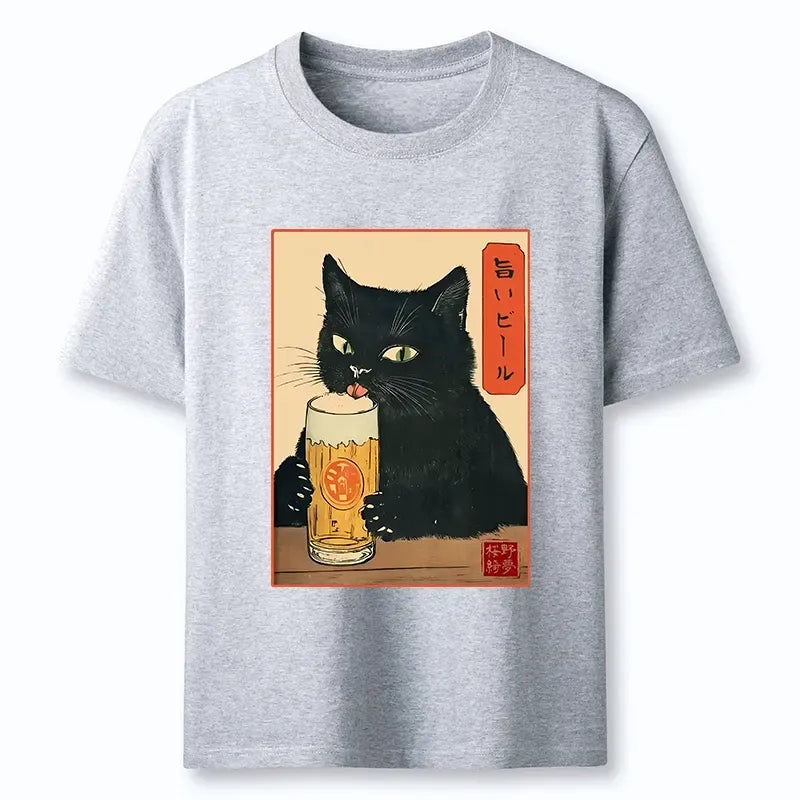 Japanese Cat Holding Beer T-Shirt