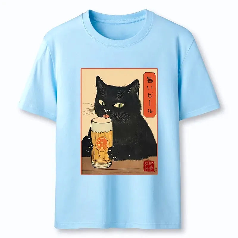 Japanese Cat Holding Beer T-Shirt