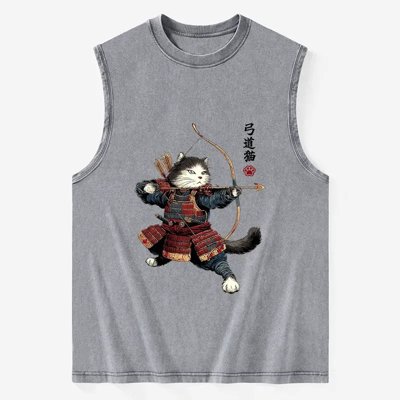 Kyoto-Lion Kyudo Samurai Cat Washed Tank