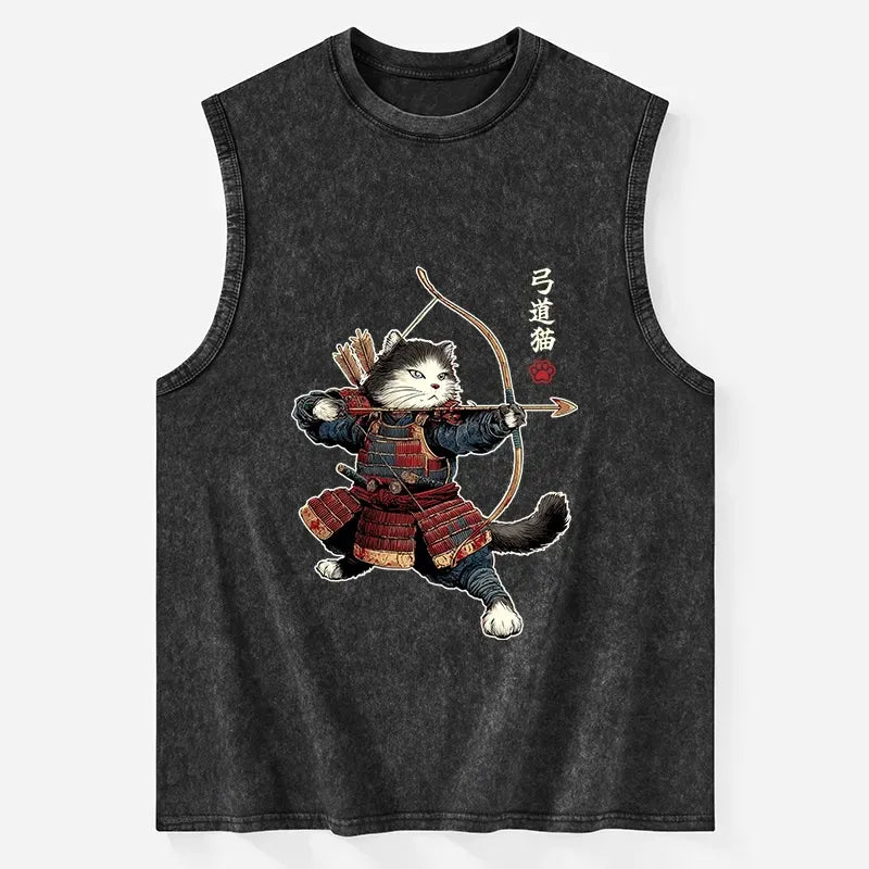 Kyoto-Lion Kyudo Samurai Cat Washed Tank