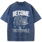 Kyoto-Lion Uncontrolled Cat Funny Washed T-Shirt