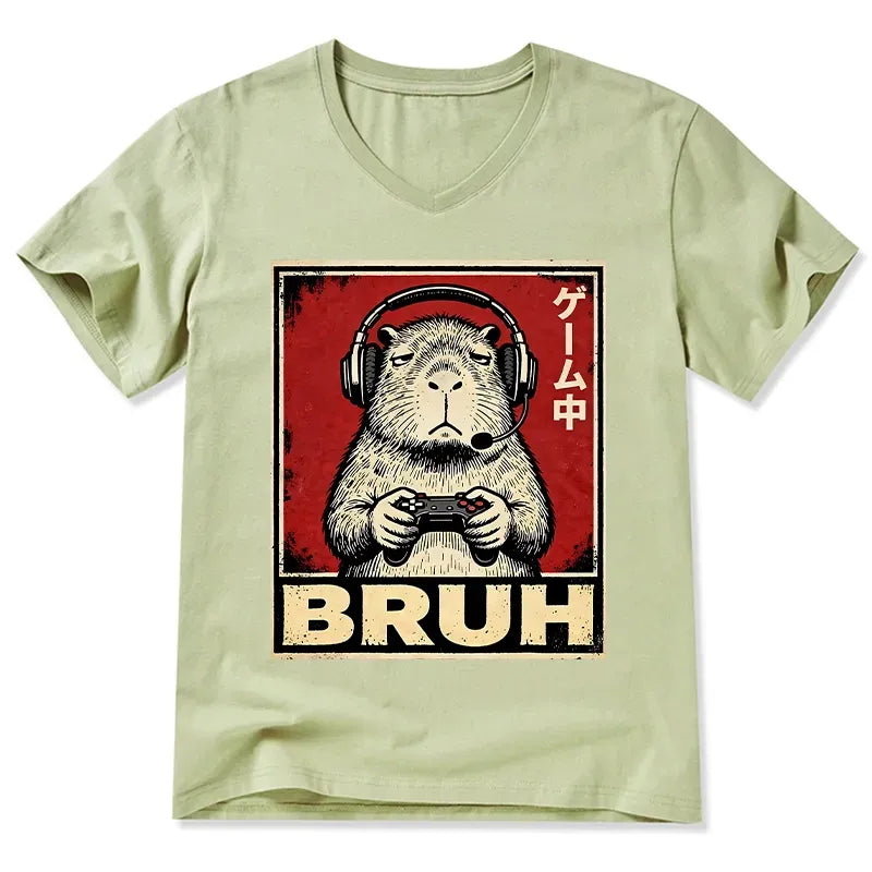 Kyoto-Lion Funny Capybara Playing Games V-Neck Classic T-Shirt