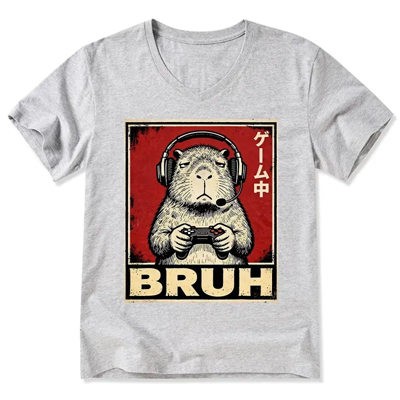 Kyoto-Lion Funny Capybara Playing Games V-Neck Classic T-Shirt