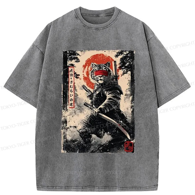 Kyoto-Lion Retro Tiger Samurai Washed T-Shirt