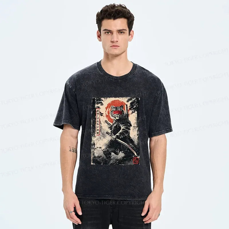 Kyoto-Lion Retro Tiger Samurai Washed T-Shirt