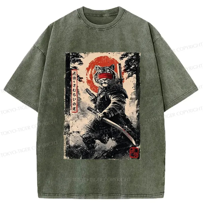 retro samurai tiger t-shirt for streetwear