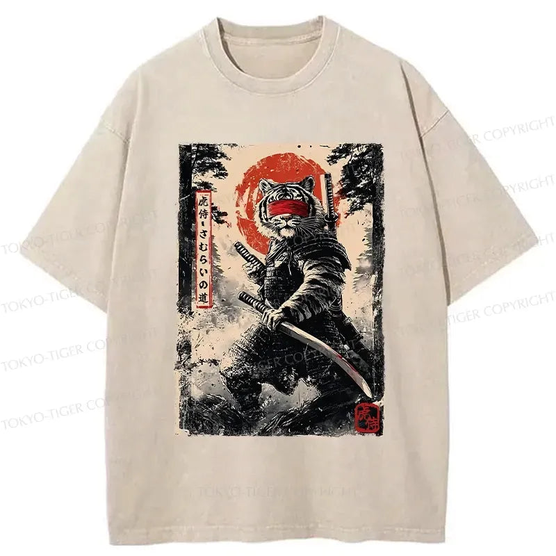 Kyoto-Lion Retro Tiger Samurai Washed T-Shirt