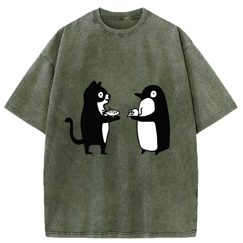 Funny Japanese Washed T-Shirt for Daily Wear