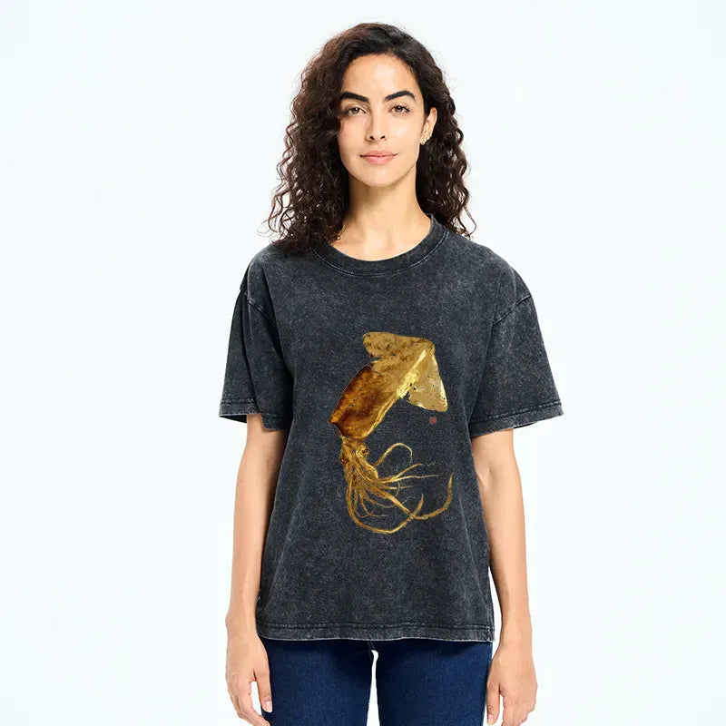 Golden Squid Washed T-Shirt for Summer