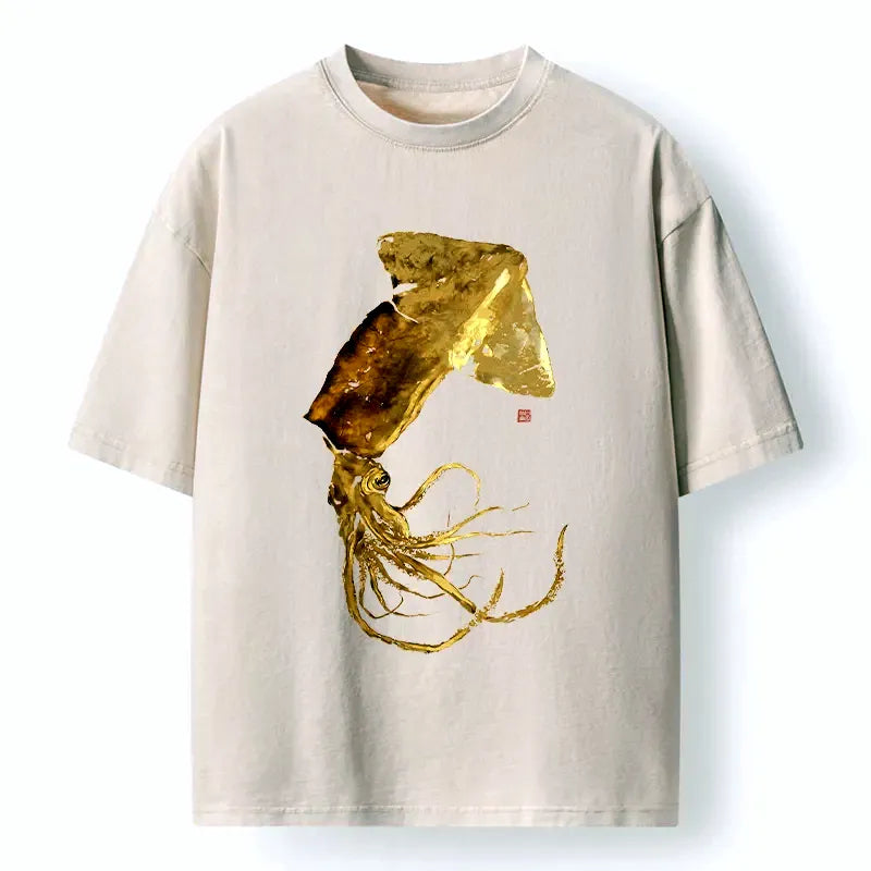 Golden Squid Washed T-Shirt for Summer
