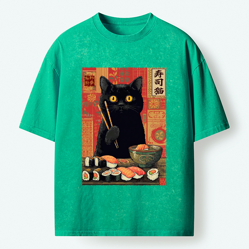 Vintage Ukiyo-e Washed T-Shirt for Daily Wear