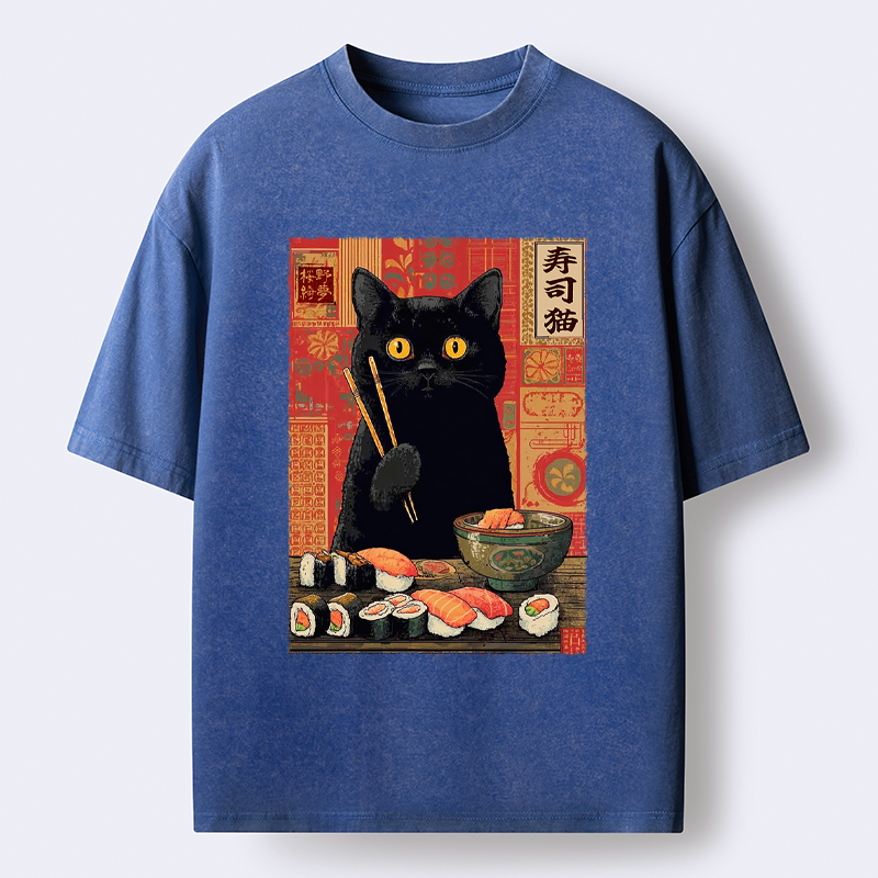 Vintage Ukiyo-e Washed T-Shirt for Daily Wear