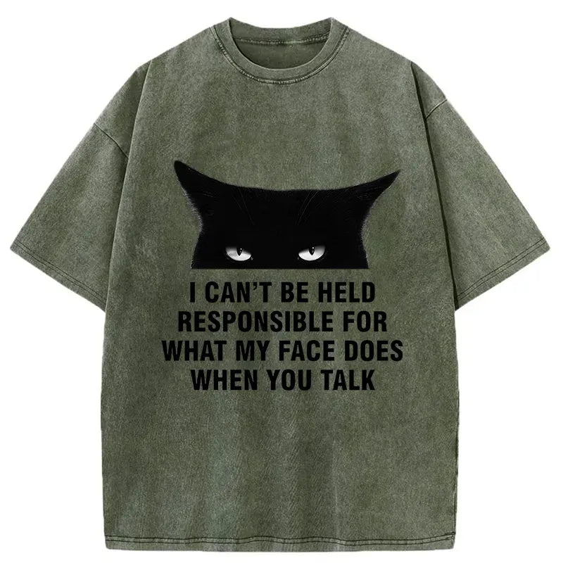 Japanese Cat Washed T-Shirt Trendy