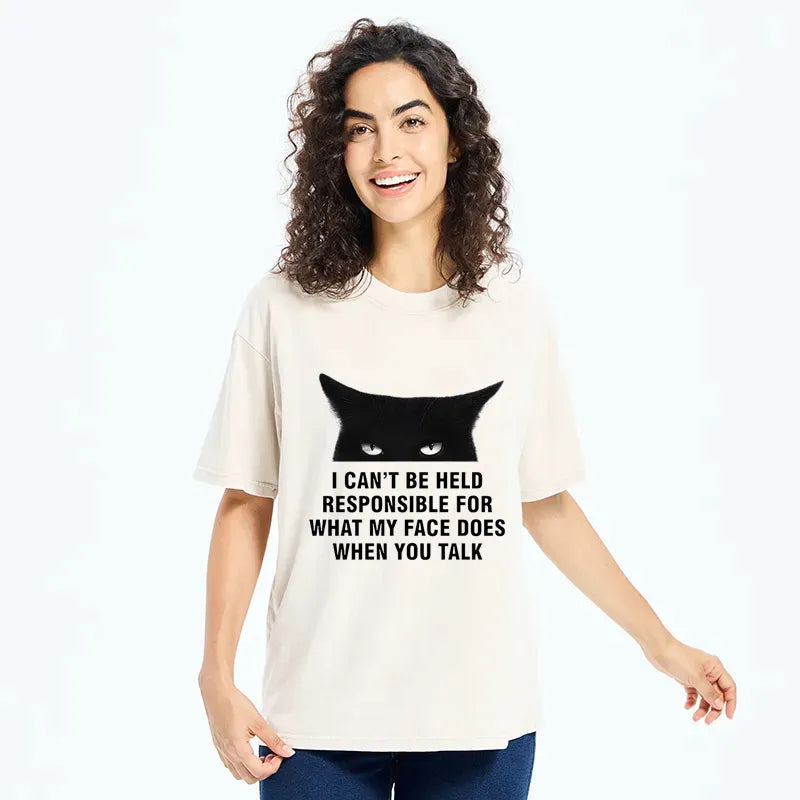 Kyoto-Lion Cat Expression Management Washed T-Shirt