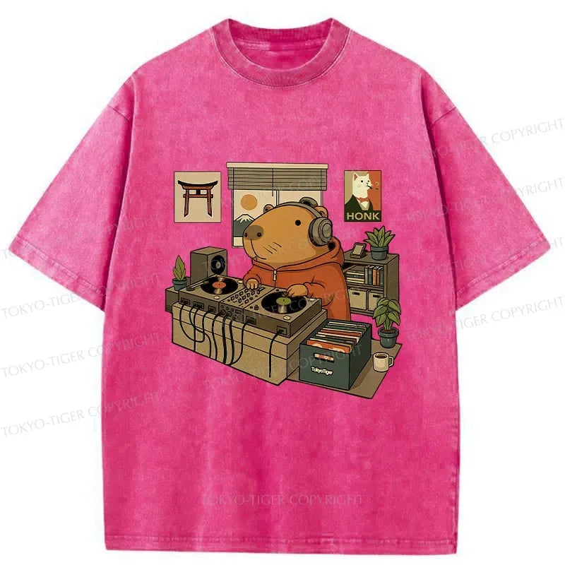 Funny Capybara Washed T-Shirt for Summer