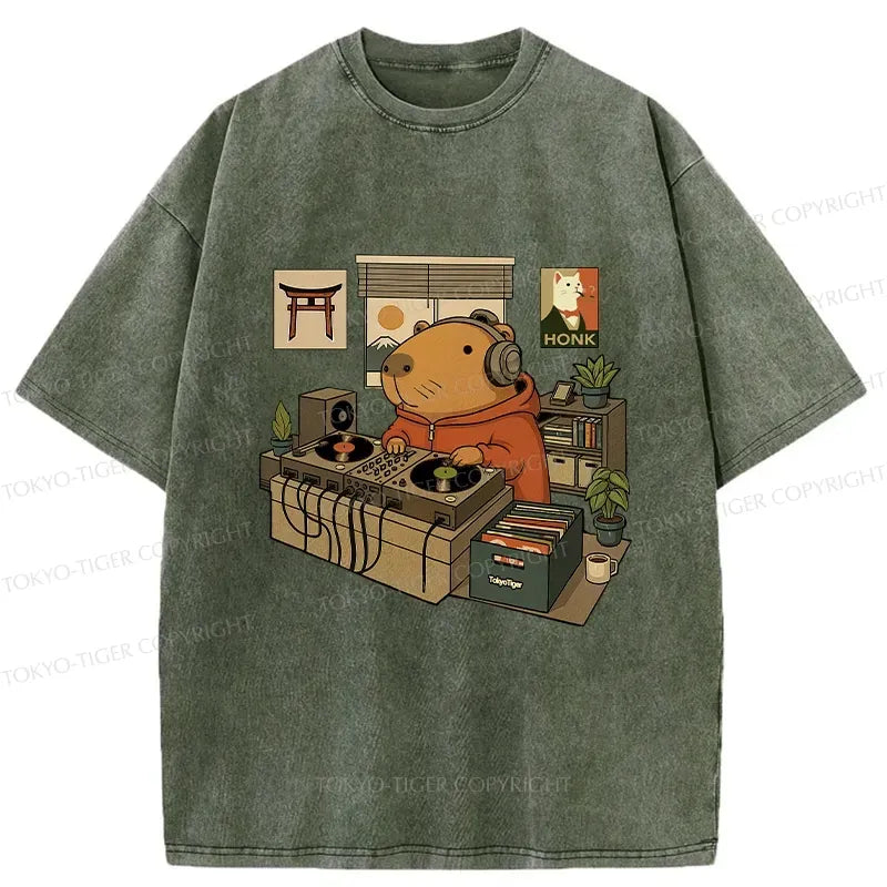 Funny Capybara Washed T-Shirt for Summer