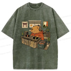 Funny Capybara Washed T-Shirt for Summer