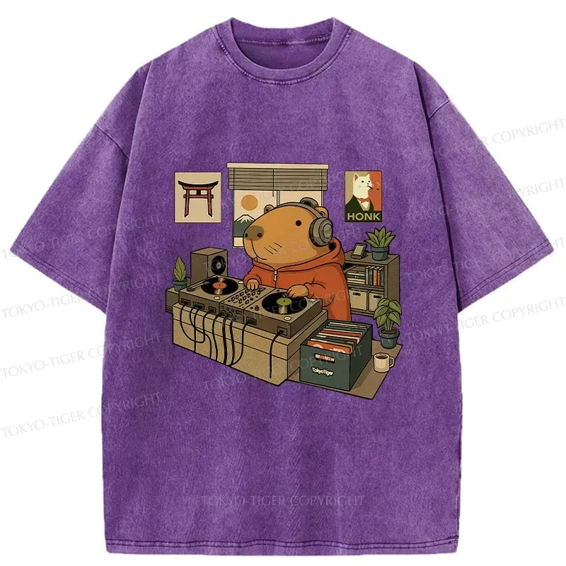 Funny Capybara Washed T-Shirt for Summer