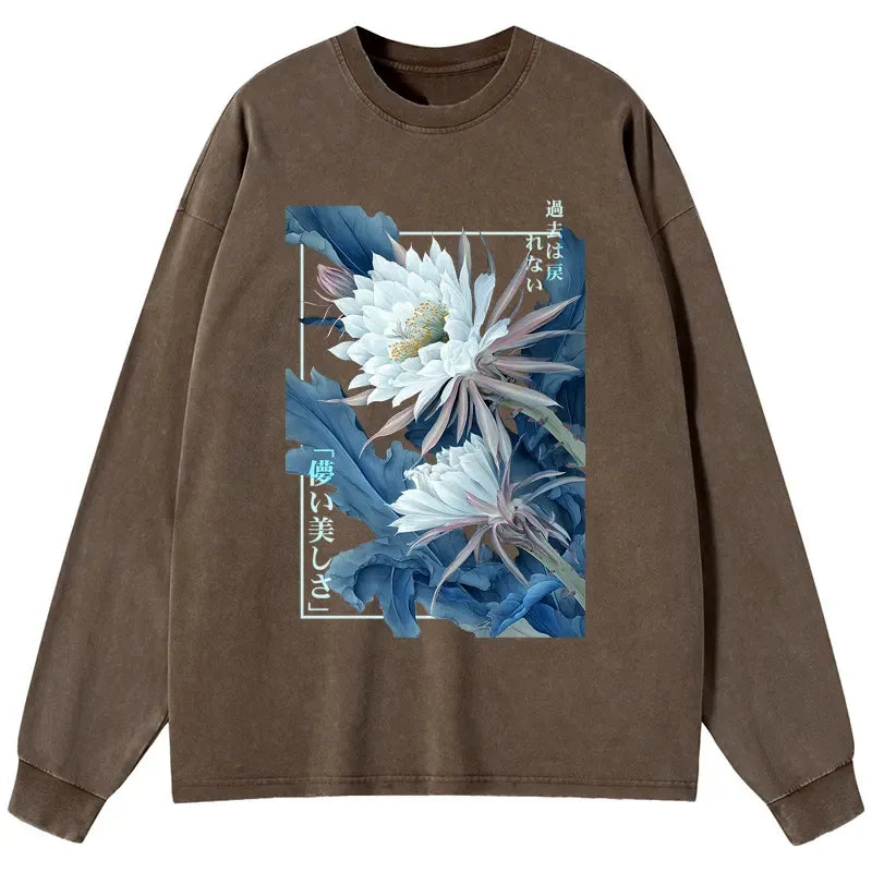 Kyoto-Lion Vintage Epiphyllum-Short-lived beauty Poster Washed Long Sleeve T-Shirt