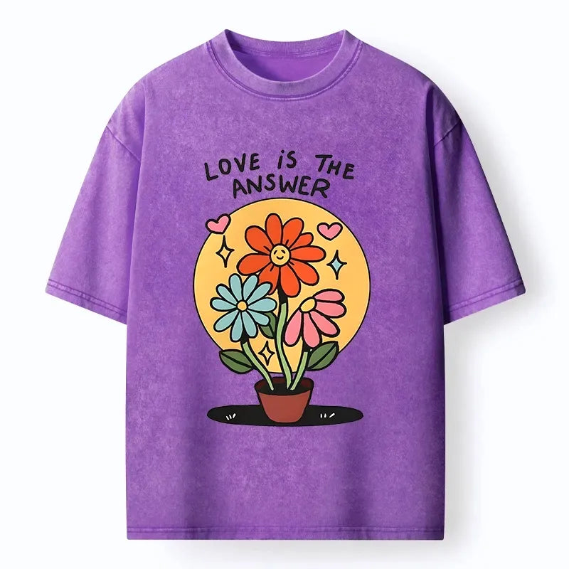 Kyoto-Lion Happy Blooms Say Love Solves All Things Washed T-Shirt