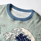 Kyoto-Lion Japanese Ukiyo-E Samurai Cat Riding Octopus Fuzzy Christmas Ugly Sweatshirt