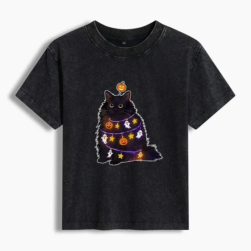 Halloween Cat Washed T-Shirt Gift Idea