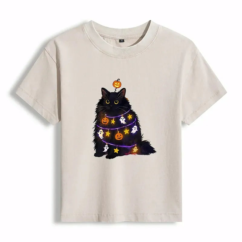 Kyoto-Lion Halloween Cat Women's Washed T-shirt