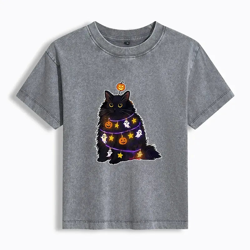 Kyoto-Lion Halloween Cat Women's Washed T-shirt