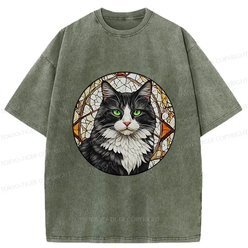 Japanese Cat Art Washed T-Shirt