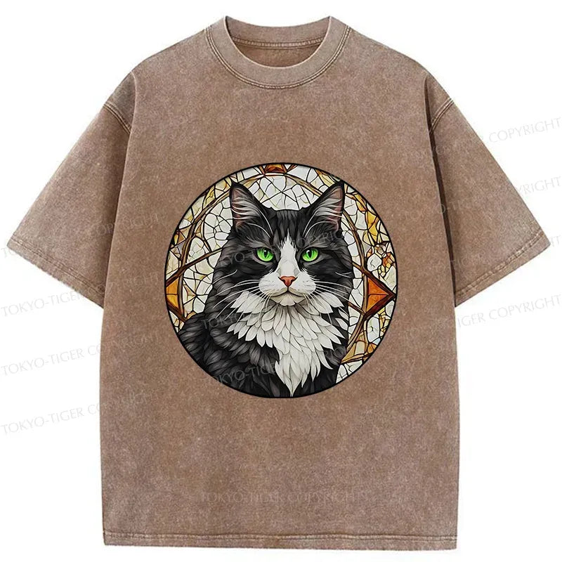 Kyoto-Lion Tuxedo Cat Art Washed T-Shirt