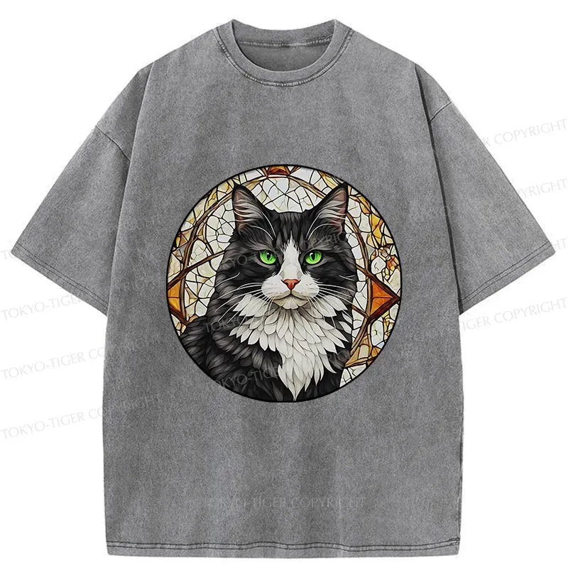 Japanese Cat Art Washed T-Shirt