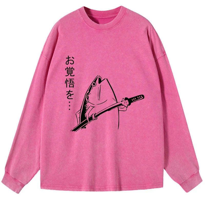 unisex Japanese long sleeve tee with fish design