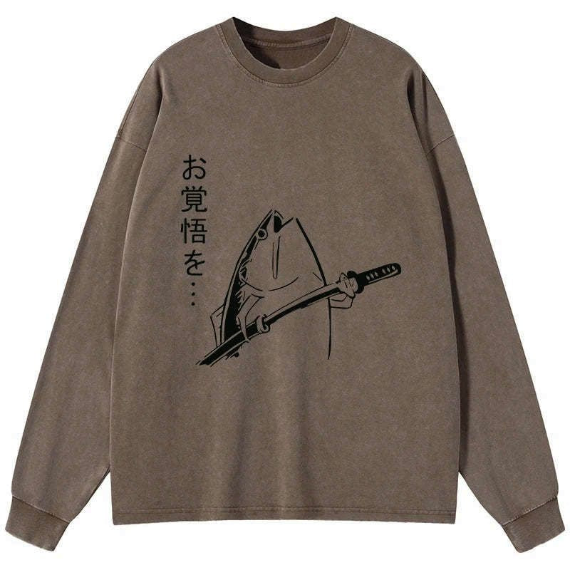 Kyoto-Lion The Fish With The Knife Japanese Washed Long Sleeve T-Shirt