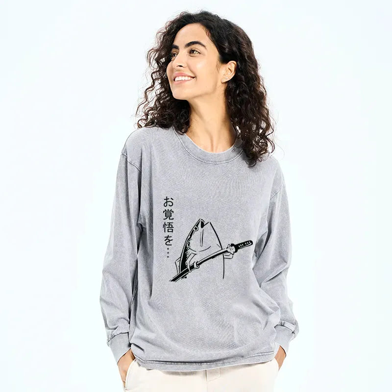 unisex Japanese long sleeve tee with fish design