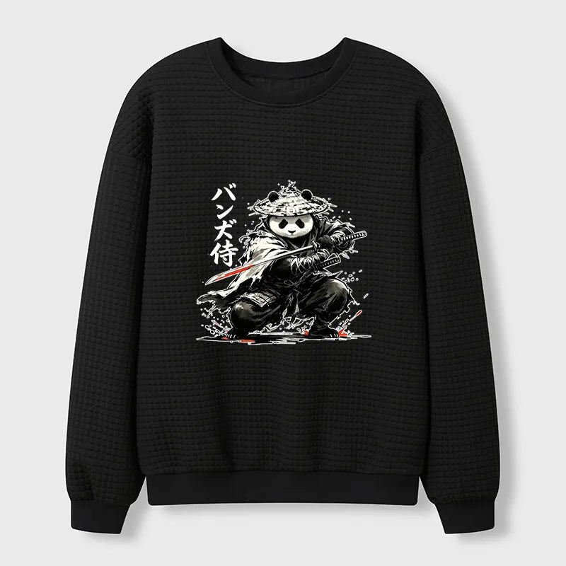 Kyoto-Lion Panda Samurai Warrior Waffle Sweatshirt