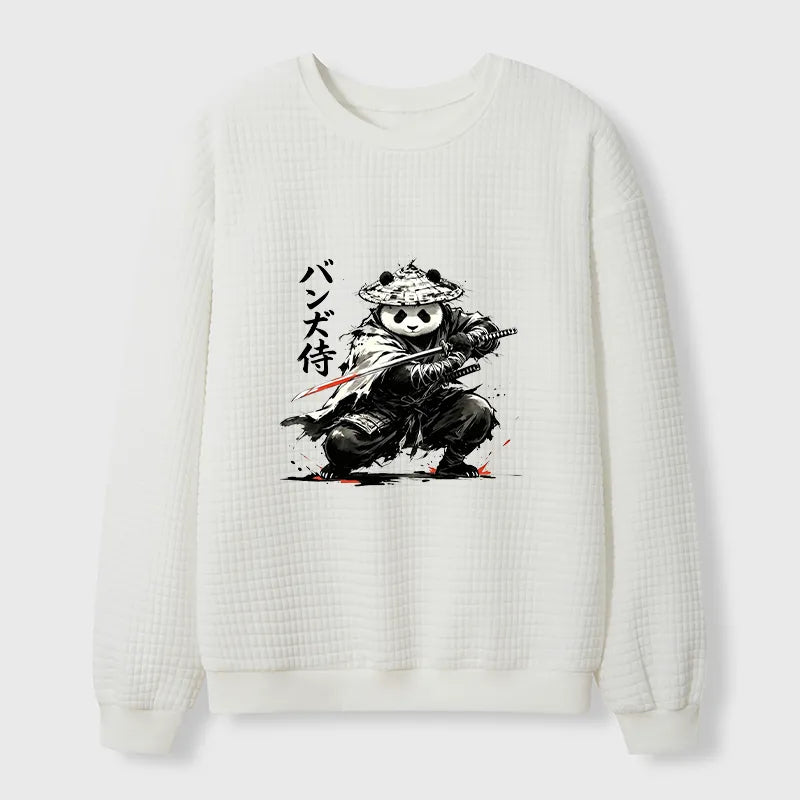 Kyoto-Lion Panda Samurai Warrior Waffle Sweatshirt