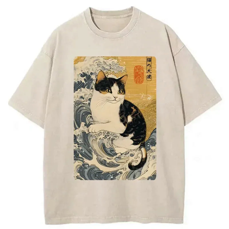 Japanese Vintage Surfing Cat T-Shirt