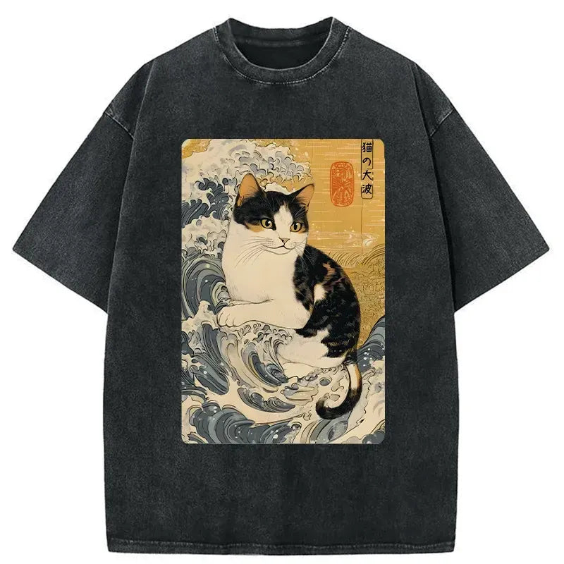 Japanese Vintage Surfing Cat T-Shirt