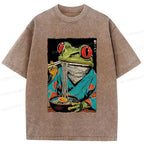 Kyoto-Lion Frog Monster Eating Ramen Washed T-Shirt