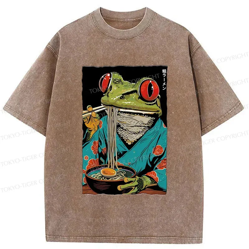 Kyoto-Lion Frog Monster Eating Ramen Washed T-Shirt